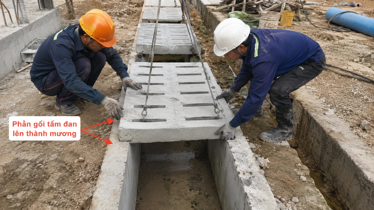 Lắp đặt tấm đan bê tông đúng kích thước đảm bảo an toàn và chịu lực tốt