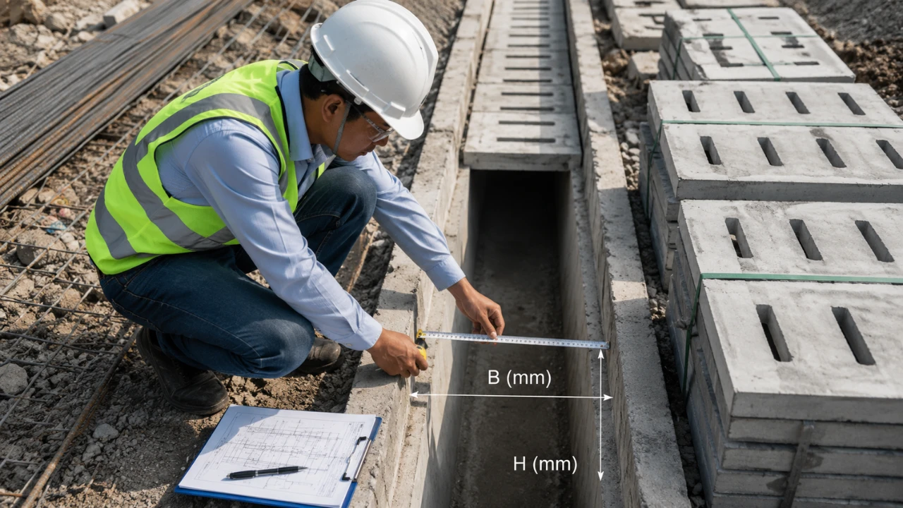Đo đạc chính xác là bước đầu tiên để chọn đúng kích thước tấm đan bê tông