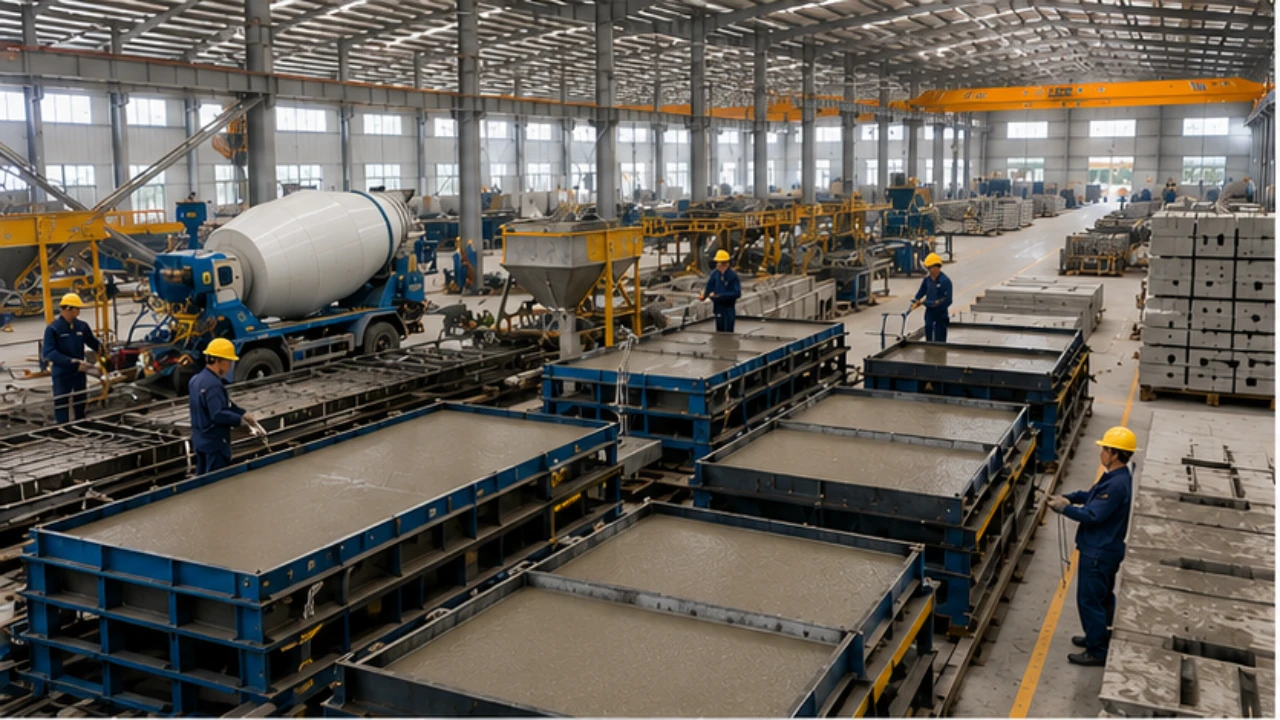 Quy trình sản xuất cấu kiện bê tông đúc sẵn tại nhà máy hiện đại