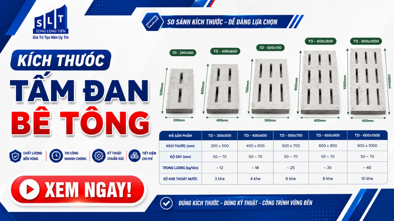 Kích Thước Tấm Đan Bê Tông: Bảng Thông Số, Tiêu Chuẩn & Hướng Dẫn Lựa Chọn
